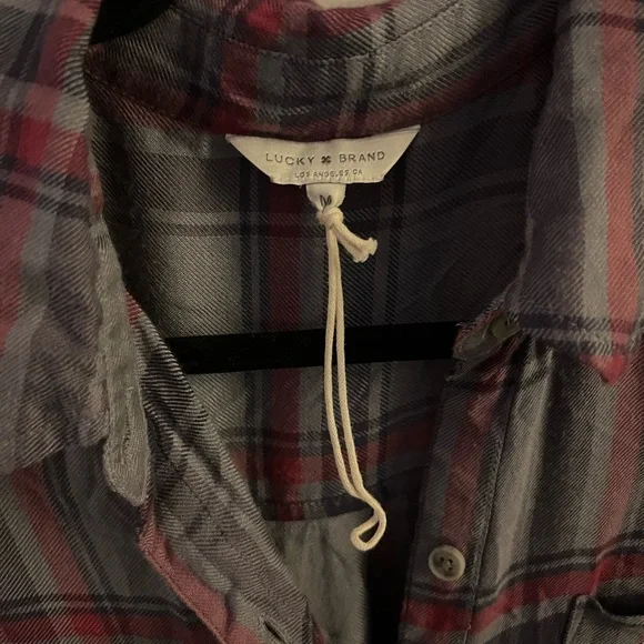 Lucky Brand Grey & Red Plaid Boyfriend Button Up Super Soft - Picture 4 of 5